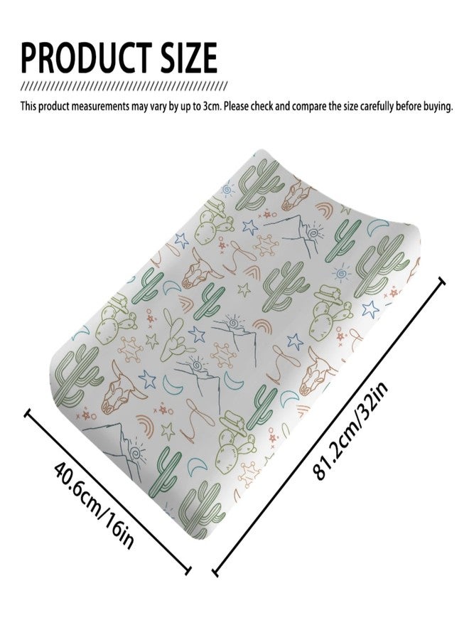 KASTLEE Boho Western Cow Skull Cactus Rainbow Baby Changing Pad Covers Boy Girl 32''x16'' Western Cowboy Cactus Mountain Moon Stars Fitted Diaper Change Table Mats Soft Breathable Cradle & Bassinet Sheets - Image 2